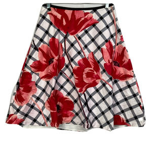 Talbots Skirt Womens Sz 2 ‎ Black White Red Cotton Floral A Line Stretch Lined